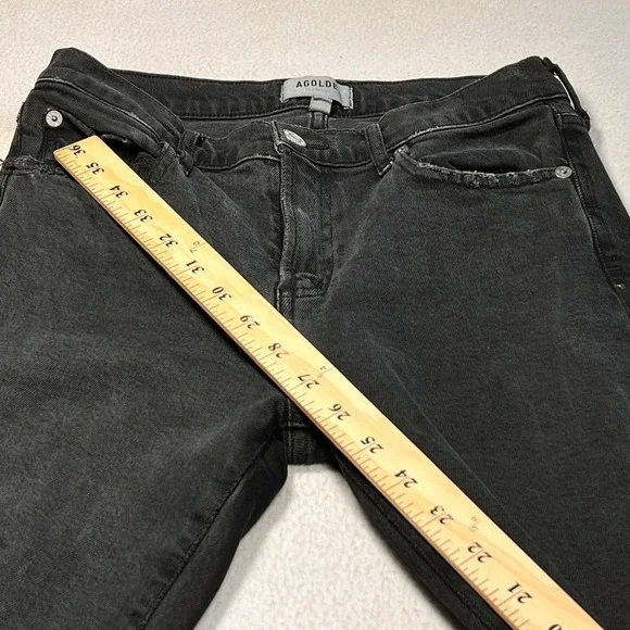 Agolde Toni Slim Straight Jeans Womens 26 Black High Rise Raw Hem Organic Cotton - Picture 7 of 11